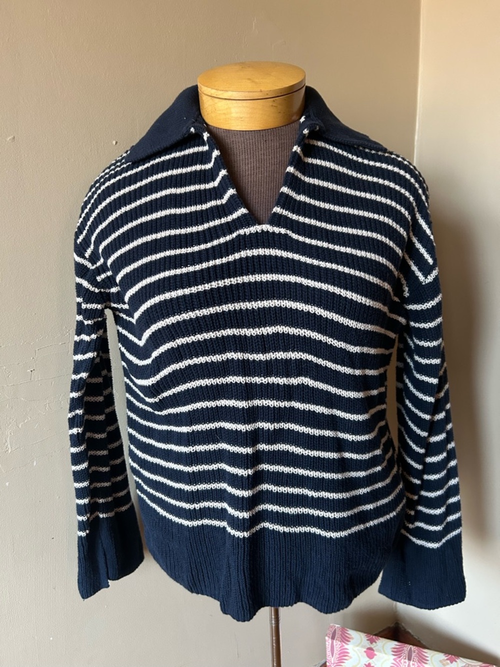J.Crew Sweater Relaxed Collared Women’s Nautical S Stripe Split Cuff